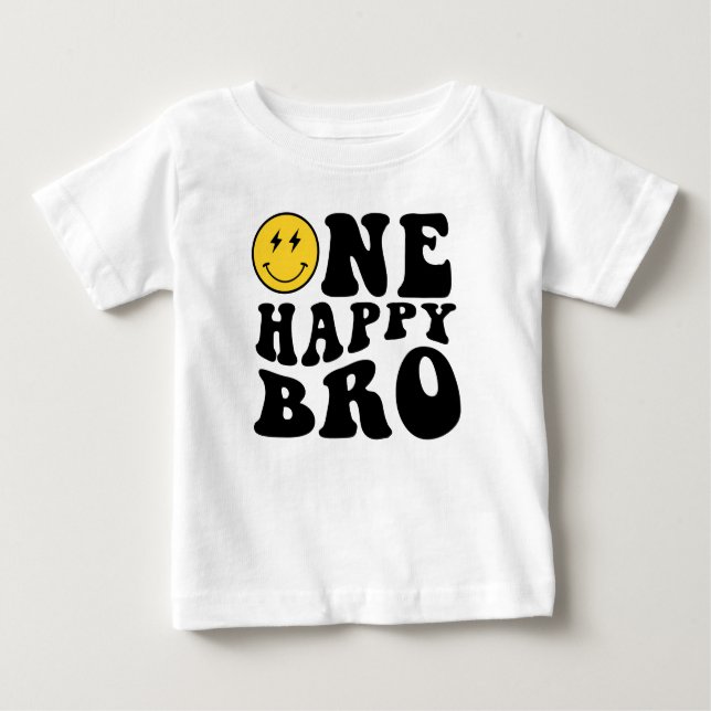 Camiseta Para Bebê Um Irmão Feliz Sorriso Menino 1º Aniversário Combi (Frente)