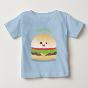 Camiseta Para Bebê Um lindo desenho animado de hambúrguer de kawaii