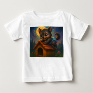 Camiseta Para Bebê Um Lobisomem Bonito na Casa dos Cachorros Fantasia