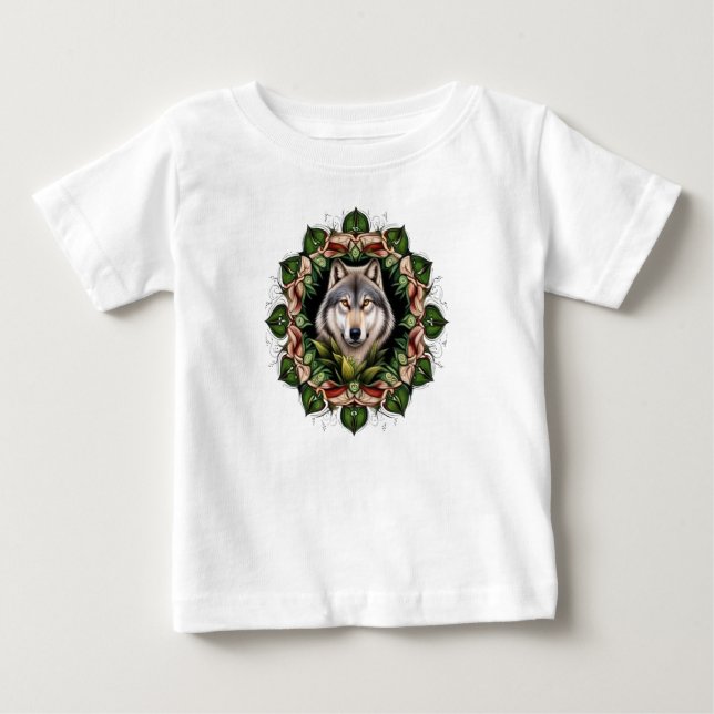 Camiseta Para Bebê Um Lobo Cinzento Rodeado por Sapatinhos-de-Ladies (Frente)