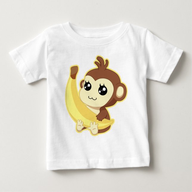 Camiseta Para Bebê Um macaco do muito bonito e kawaii que guardara (Frente)
