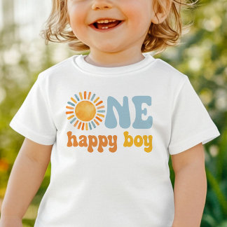 Camiseta Para Bebê Um Menino Feliz Sol 1º Aniversário 