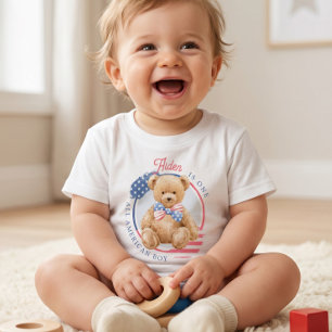 Camiseta Para Bebê Um Menino Totalmente Americano de 1 Ano de Idade