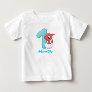 Camiseta Para Bebê Um mês dinossauro fofo