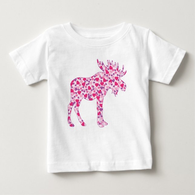 Camiseta Para Bebê Um Moso Cute feito em pequenos corações rosa (Frente)