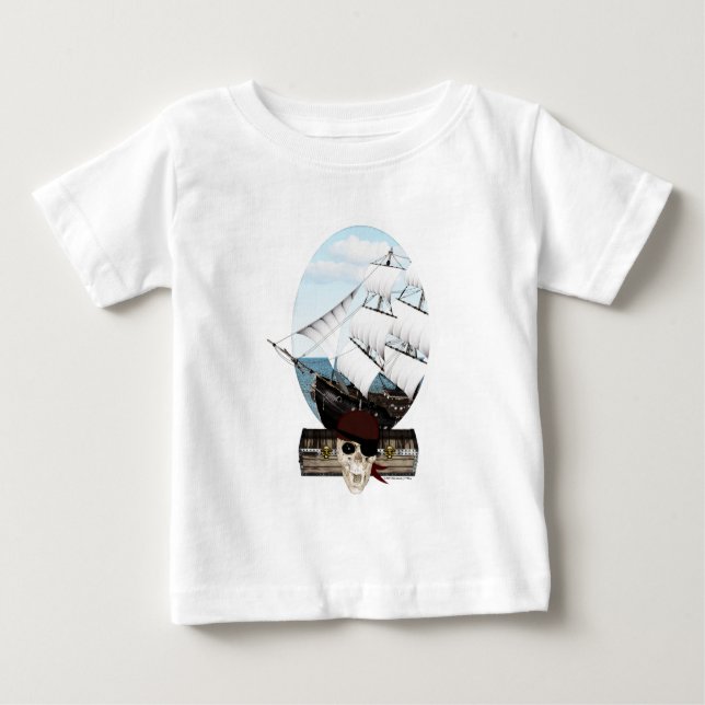 Camiseta Para Bebê Um navio pirata (Frente)