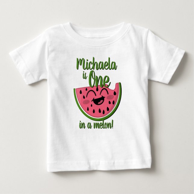 Camiseta Para Bebê Um no Melão Melão, Cute Primeiro Aniversário (Frente)