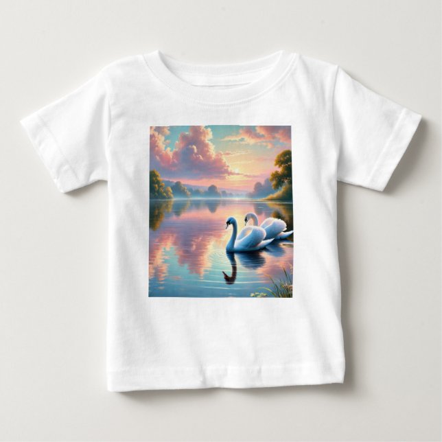 Camiseta Para Bebê Um par de pântanos a planar num lago sereno (Frente)