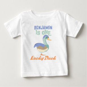 Camiseta Para Bebê Um Pato Sortudo Primeiro Aniversário Pastel