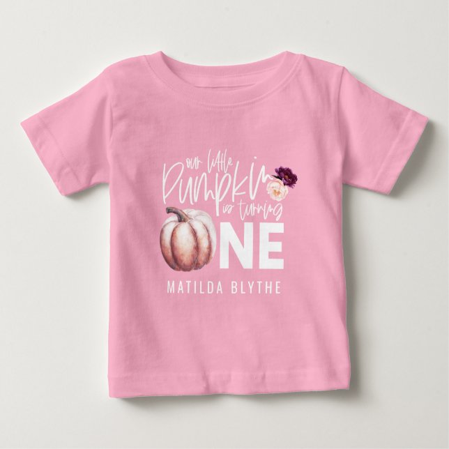 Camiseta Para Bebê Um pequeno primeiro aniversario floral de abóbora (Frente)