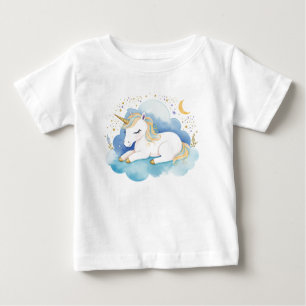 Camiseta Para Bebê Um Pequeno Unicórnio Bonito na Lua -