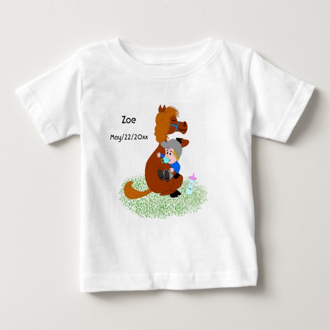 Camiseta Para Bebê Um pônei engraçado e fofo com bebê - fofo (Frente)