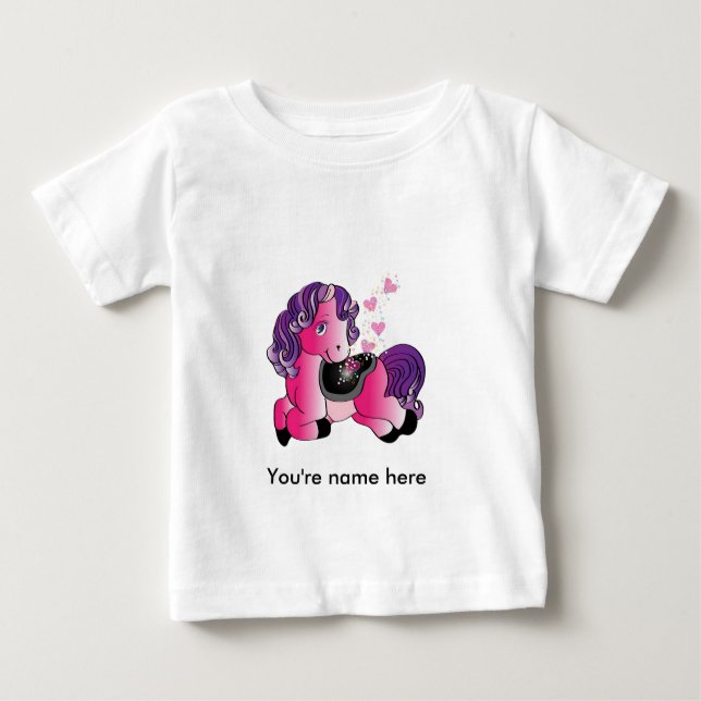 Camiseta Para Bebê Um pônei rosa bonito (Frente)