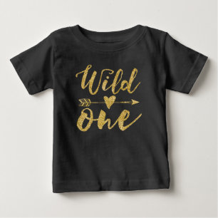 Camiseta Para Bebê Um preto selvagem & ouro do primeiro aniversario