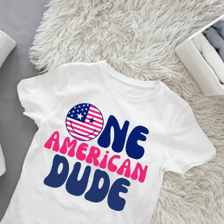 Camiseta Para Bebê Um primeiro aniversario Americano De Rapaz De 4 De