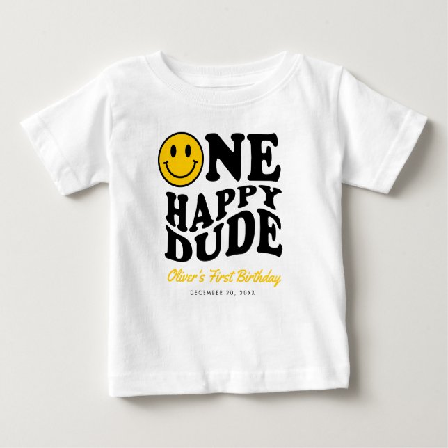 Camiseta Para Bebê Um primeiro aniversario de Cara de Sorriso Persona (Frente)