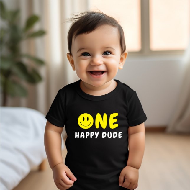 Camiseta Para Bebê Um primeiro aniversario Feliz Amarelo Smiley (Criador carregado)