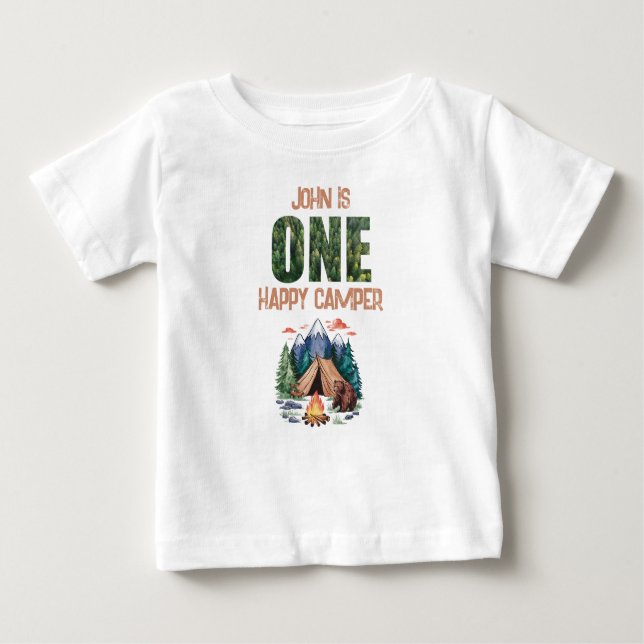 Camiseta Para Bebê Um primeiro aniversario Feliz De Aquarela (Frente)