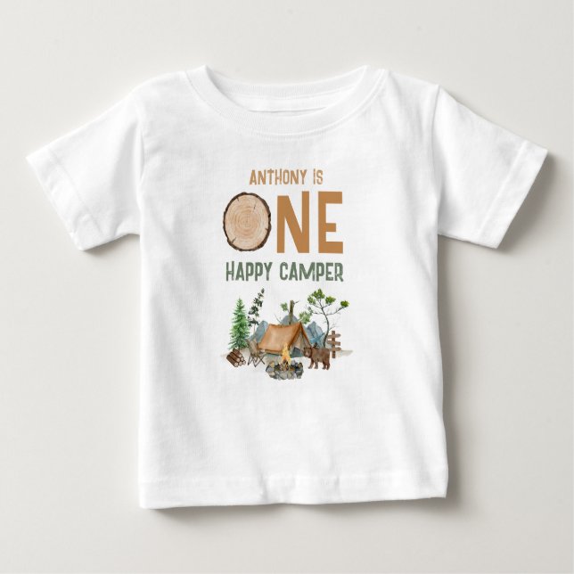 Camiseta Para Bebê Um primeiro aniversario Feliz De Aquarela (Frente)