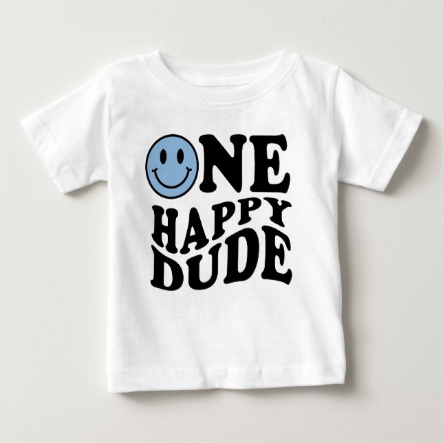 Camiseta Para Bebê Um primeiro aniversario Feliz de Sorriso Azul (Frente)