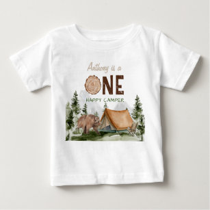Camiseta Para Bebê Um primeiro aniversario Feliz do Urso da Floresta 