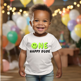 Camiseta Para Bebê Um primeiro aniversario Feliz Smiley Verde