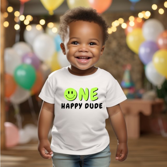 Camiseta Para Bebê Um primeiro aniversario Feliz Smiley Verde (Criador carregado)