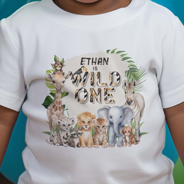 Camiseta Para Bebê Um primeiro aniversario Safari Animal (Criador carregado)