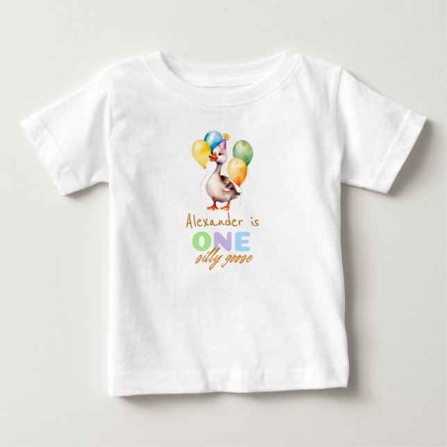 Camiseta Para Bebê Um rapaz azul de ganso bobo 1º aniversário  (Frente)