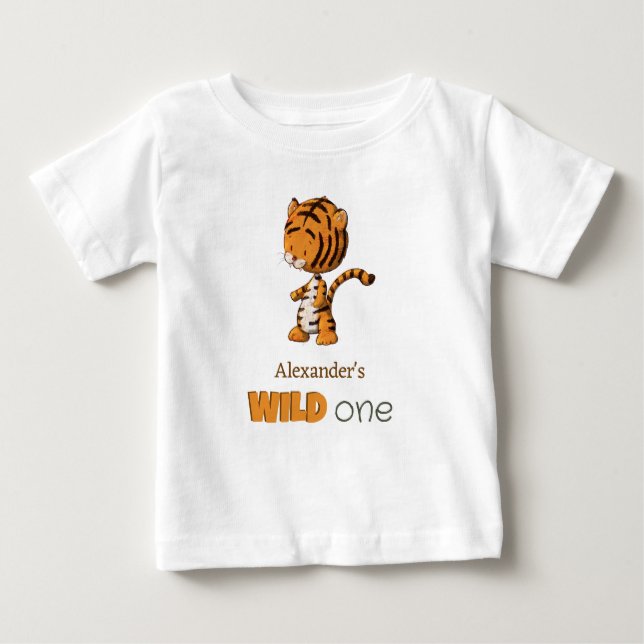 Camiseta Para Bebê Um Safari de Tigre Bebê Selvagem no Primeiro Anive (Frente)
