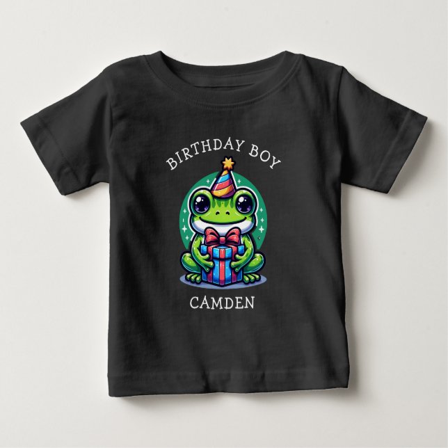 Camiseta Para Bebê Um Sapo bonito, o garoto de aniversário do garoto  (Frente)