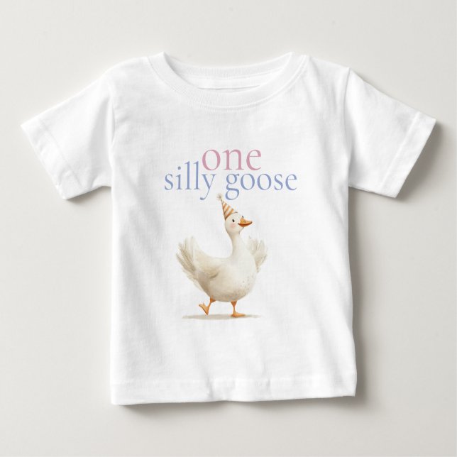 Camiseta Para Bebê Um Silly Goose Fofo Primeiro Aniversário  (Frente)