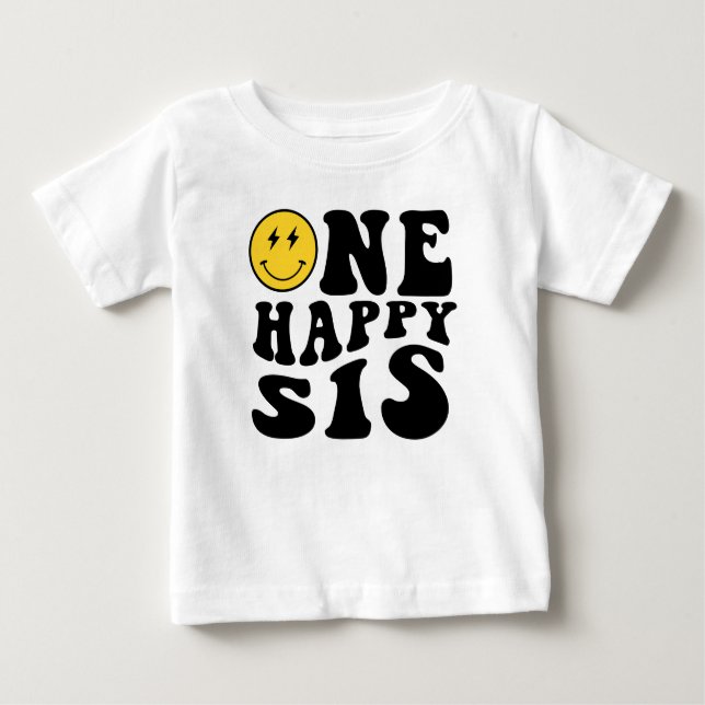 Camiseta Para Bebê Um sorriso feliz da irmã, menino, 1º aniversário,  (Frente)