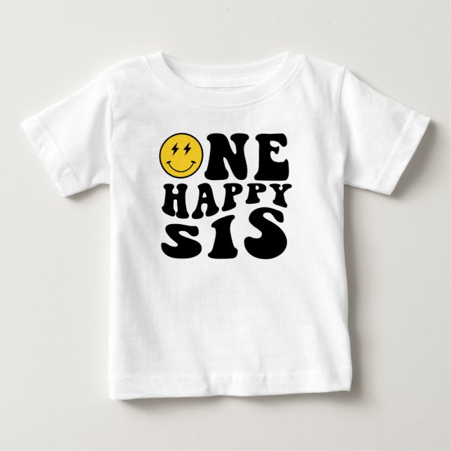 Camiseta Para Bebê Um sorriso feliz da irmã Menino 1º aniversário Com (Frente)