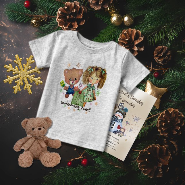 Camiseta Para Bebê Um Urso de Teddy Insuportável e uma Rapariga (Unbearably Sweet Teddy Bear and a Girl Baby T-Shirt)