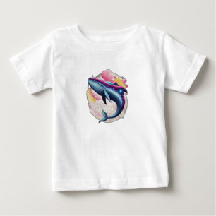 Camiseta Para Bebê Uma baleia nadando pelo espaço