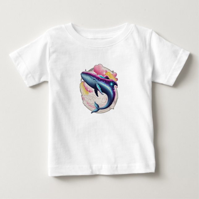 Camiseta Para Bebê Uma baleia nadando pelo espaço (Frente)