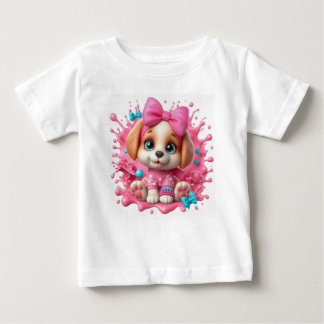 Camiseta Para Bebê Uma cachorrinha adorável e fofa com olhos grandes