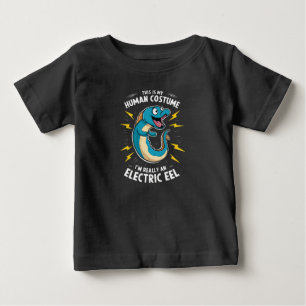 Camiseta Para Bebê Uma enguia azul elétrica de desenho animado
