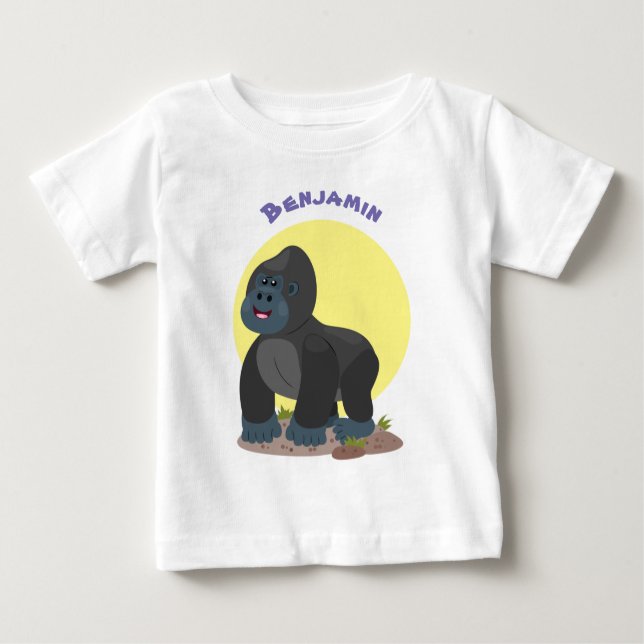 Camiseta Para Bebê Uma ilustração de desenho animado de gorila, um gr (Frente)