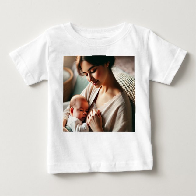 Camiseta Para Bebê Uma Mãe Cuddding Seu Bebê (Frente)