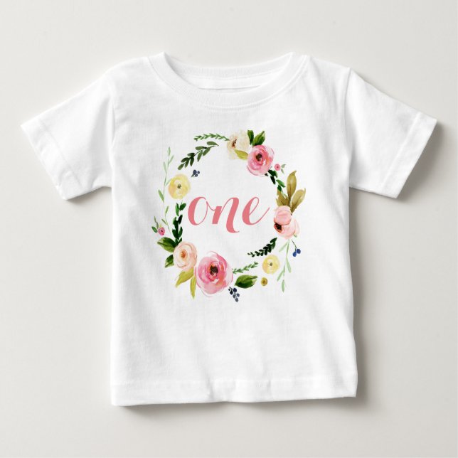 Camiseta Para Bebê Uma Menina Personalizada Wreath Floral (Frente)