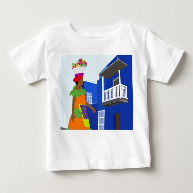 Camiseta Para Bebê Uma mulher com uma tigela de fruta na Colômbia (Frente)