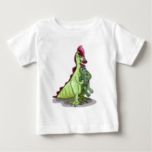 Camiseta Para Bebê Uma Mulher Hadrosaurus Segurando Uma Boneca.