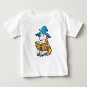 Camiseta Para Bebê Unicorn como assistente com livro e chapéu