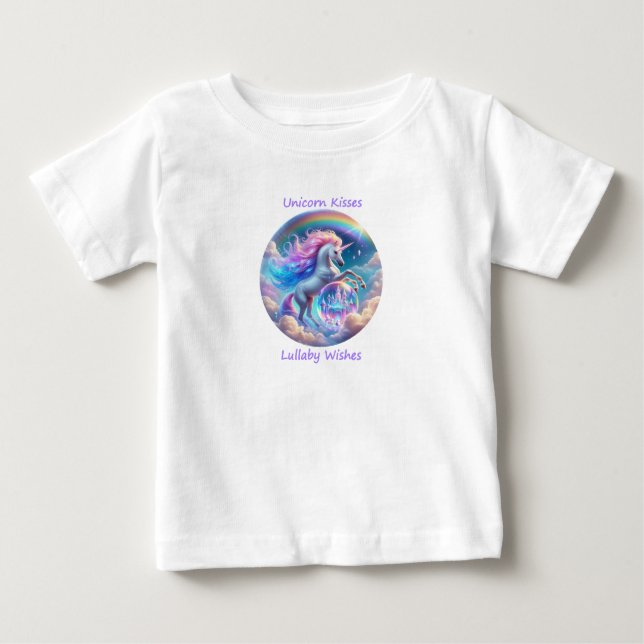 Camiseta Para Bebê Unicorn Kisses Lullaby Wishes Rainbow Baby T-Shirt (Frente)