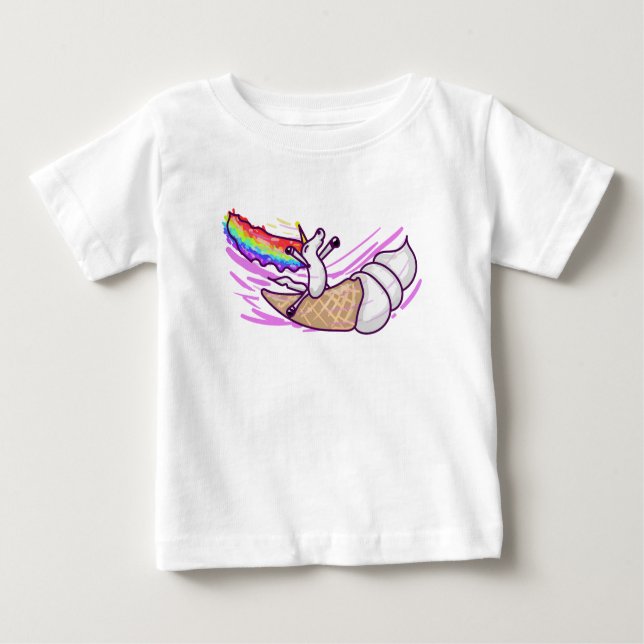 Camiseta Para Bebê Unicorn Rainbow Riding Ice Cream Cone (Frente)