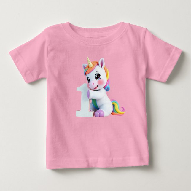 Camiseta Para Bebê Unicórnio Adorável Arco-Íris (Frente)