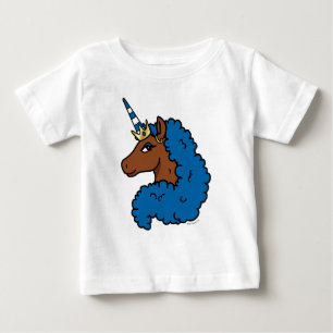 Camiseta Para Bebê Unicórnio Afro Azul