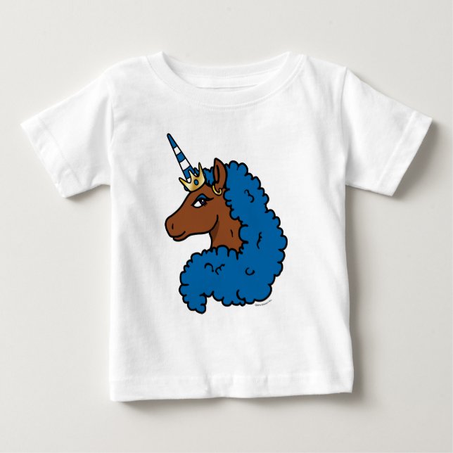 Camiseta Para Bebê Unicórnio Afro Azul (Frente)
